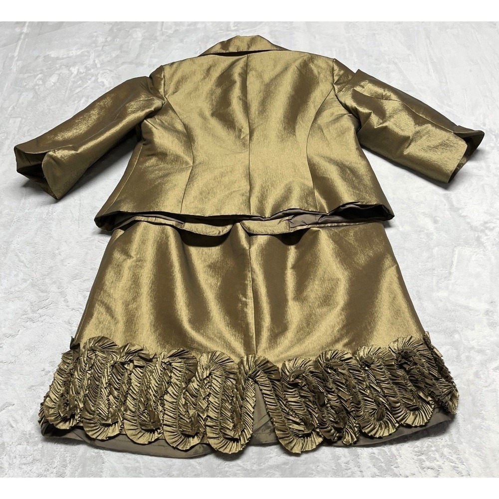 Nicolette Womens Skirt Suit 14W Gold Shimmer Ruffle Hem 2 Piece Set - Picture 14 of 16
